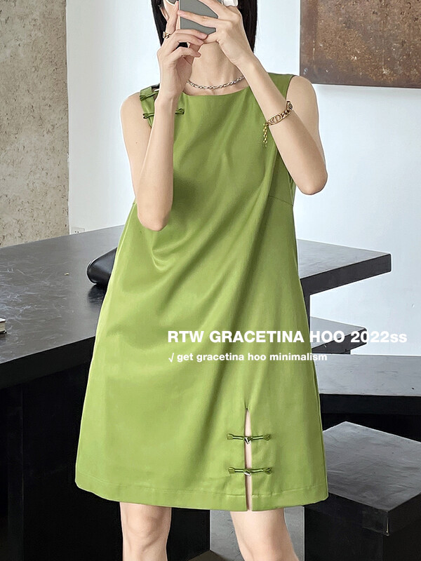 Original price 123.95! [gracetina Hoo] Chinese retro disc button slit dress ly6203