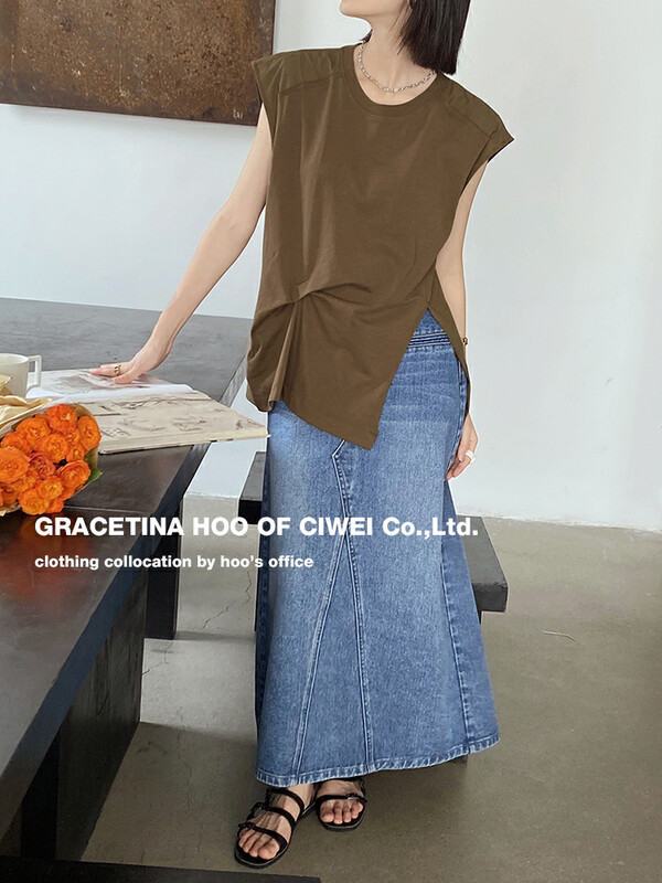 Original price 88.99! [gracetina Hoo] niche design sense slit high waist skirt double lip pocket design n187