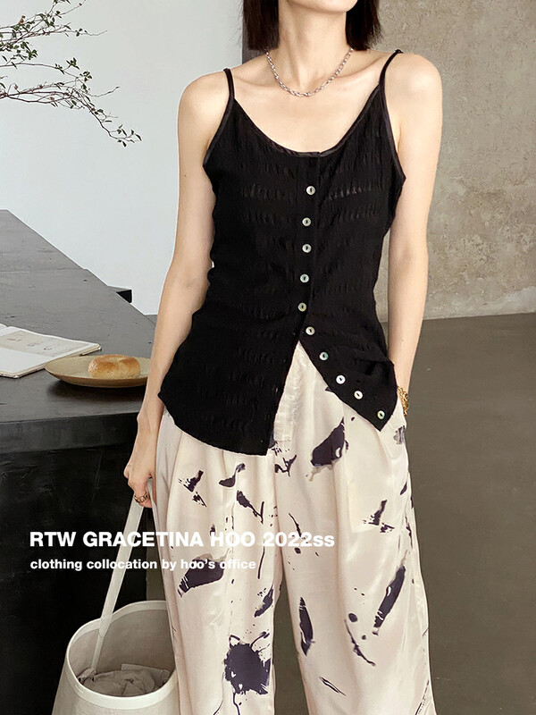 [gracetina Hoo] design texture long breasted knitted vest / sling bx5004