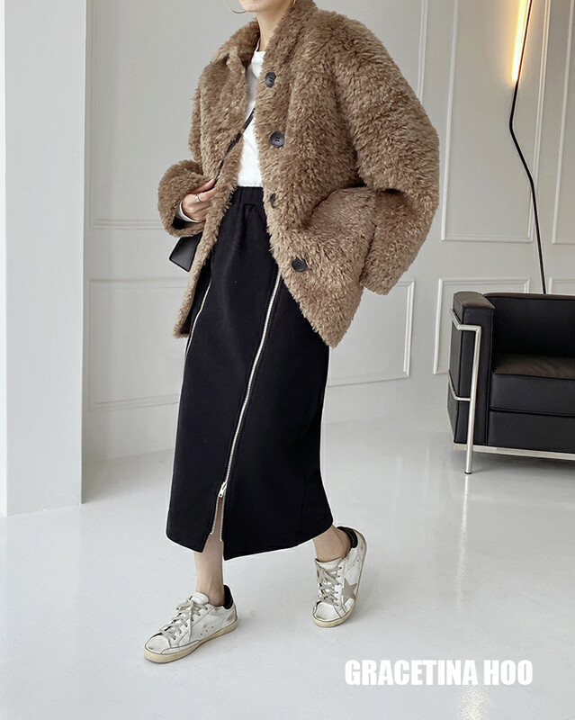 [gracetina Hoo] chic double zipper high waist skirt bq397