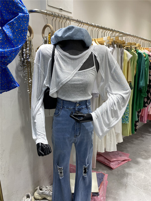 [sevenforshop] basic versatile solid color Vest + comfortable solid color round neck shirt set 67996# ozq