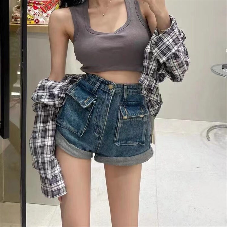 [Muxi] high waist cuffed denim shorts ys1-6119# WPL