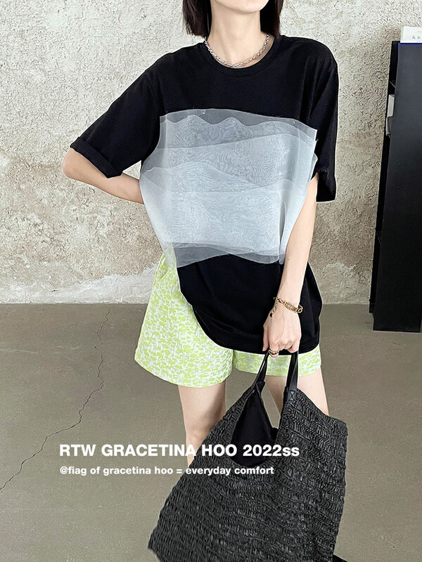 [gracetina Hoo] design sense niche ink impact short sleeve T-shirt t3127