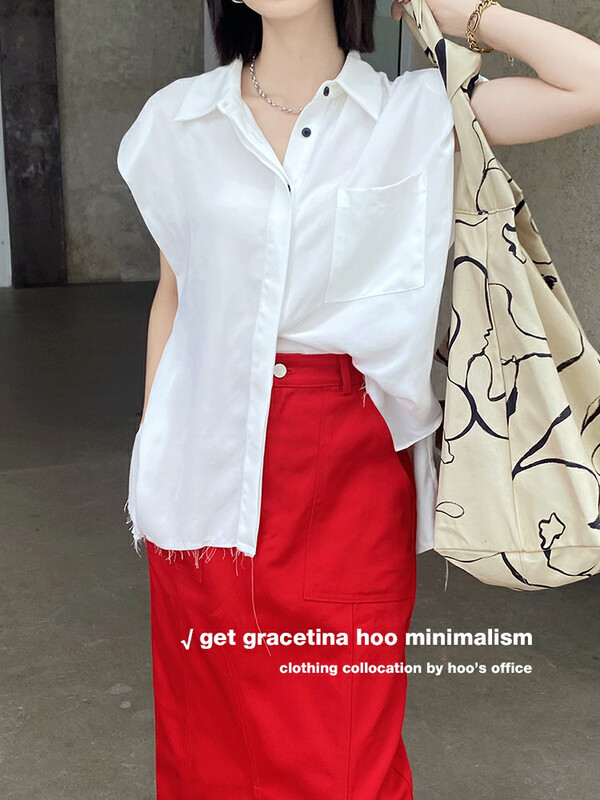 [gracetina Hoo] niche design shirt collar sleeveless shirt cs5182