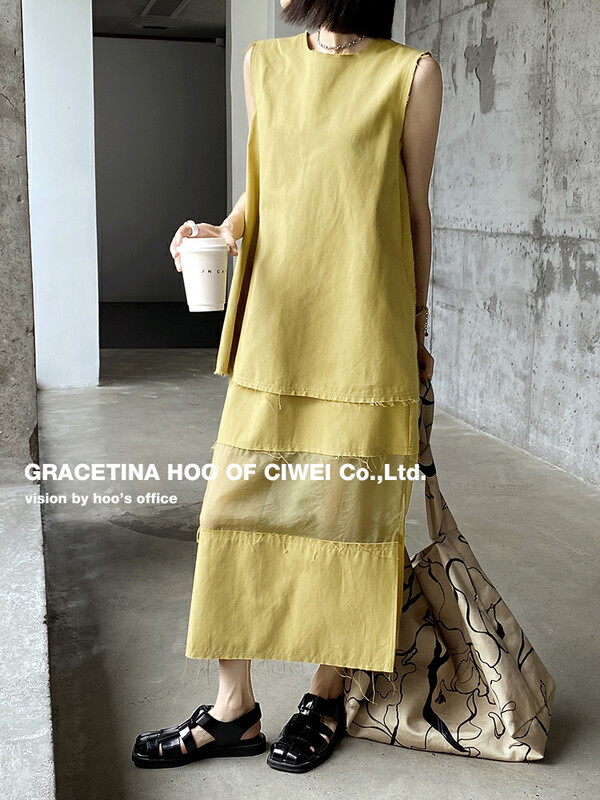 [gracetina Hoo] simple yarn collage casual sleeveless suit tz640