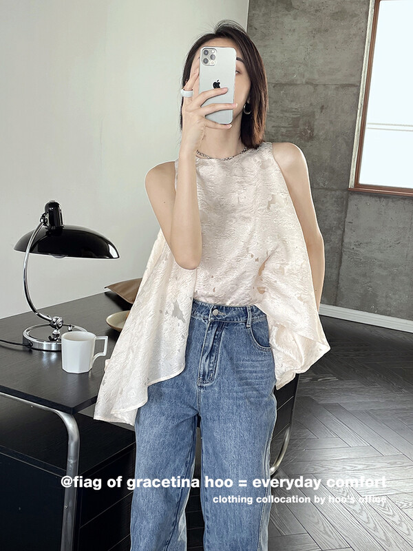 [gracetina Hoo] three dimensional jacquard embroidery a-hem sleeveless vest / sling bx368