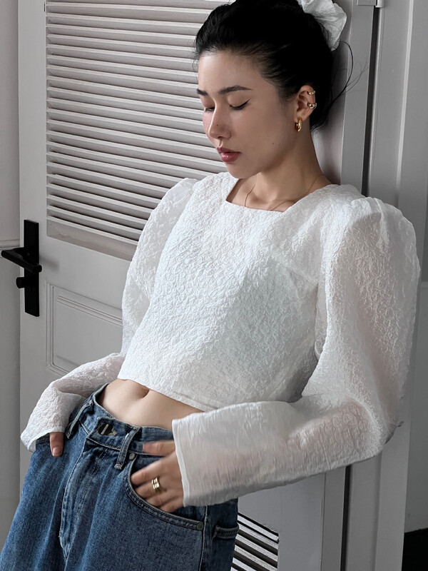[all in] elegant temperament round neck long sleeve shirt (with headdress) 4312\ozq