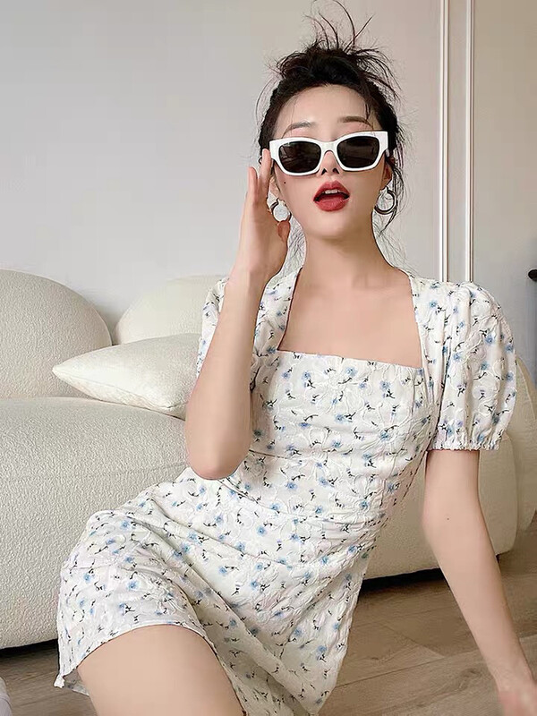 [come and see] sweet embroidered bubble sleeve waist dress 1266# JJ