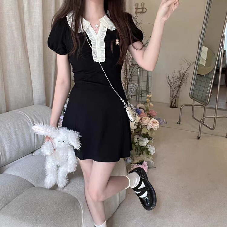 [come and see] original little sweet meow knitted Polo neck slim dress (with detachable bear) 1418# JJ