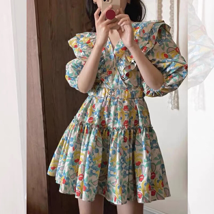[come and see] fairy style westernized aging A-line dress (with belt) 1385# JJ