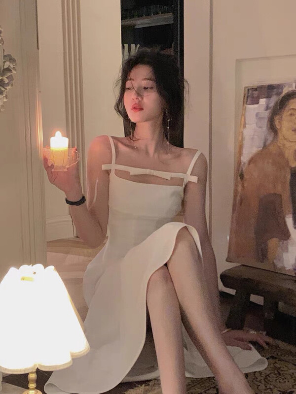 [come and see] suspender bow French high-level sense of design sense of minority small dress 1211\jj