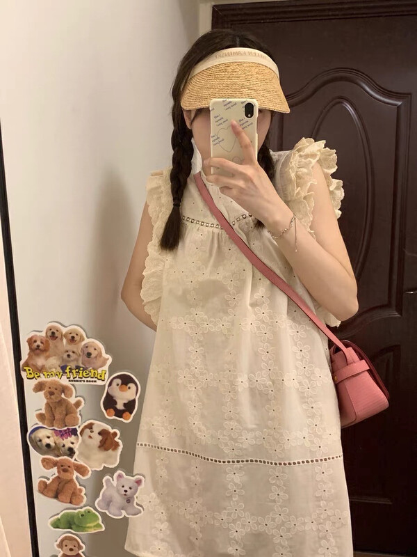 [come and see] sweet Feifei sleeve loose hollow out dress 1390 \jj