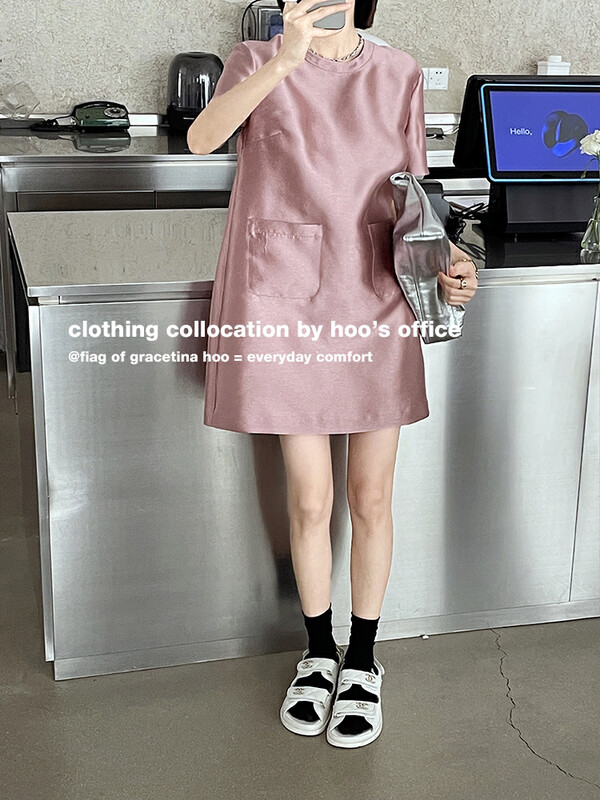 [gracetina Hoo] mulberry silk three-dimensional short sleeve dress ly5234