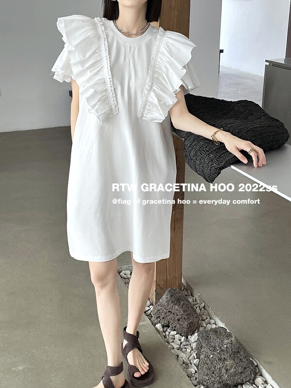 Original price 104.99! [gracetina Hoo] niche silhouette fly sleeve knit patchwork dress ly6197