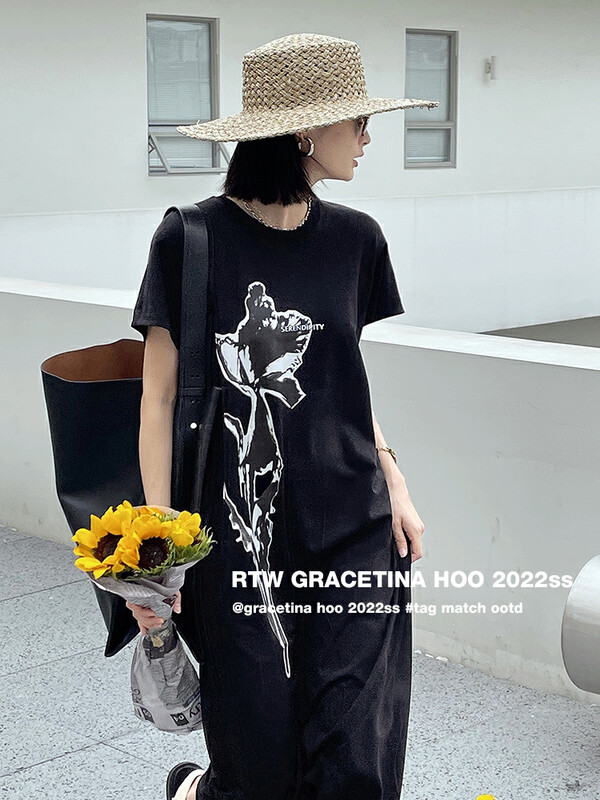 Original price 73.32! [gracetina Hoo] design sense niche ink print dress ly883