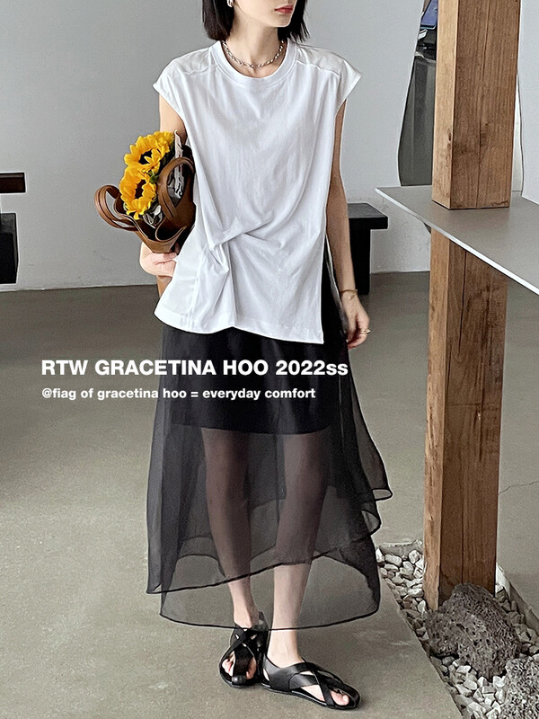 [gracetina Hoo] niche mesh stitched high waist skirt bq6203