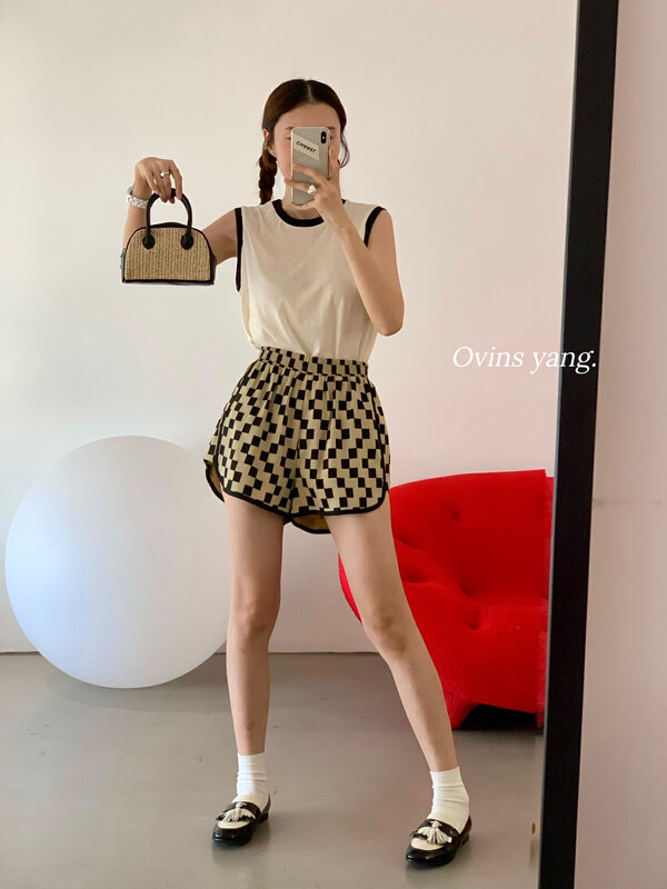 [ovinsyang] checkerboard retro casual shorts casual shorts 8878