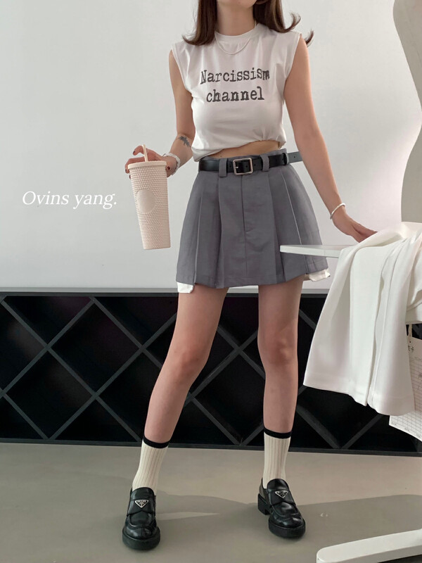 [ovinsyang] low waist pleated skirt skirt skirt (with belt) 8819# WTT