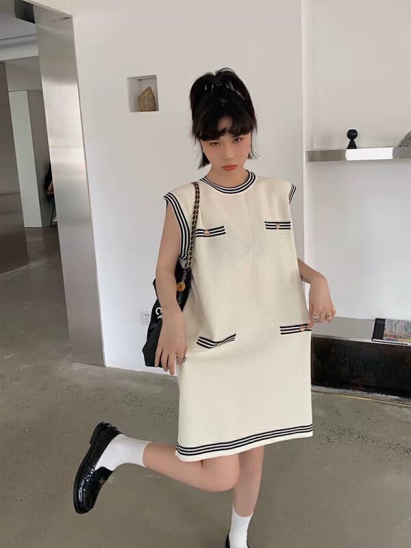 [come and see] Korean version small Xiangfeng color matching sleeveless dress 1400# JJ
