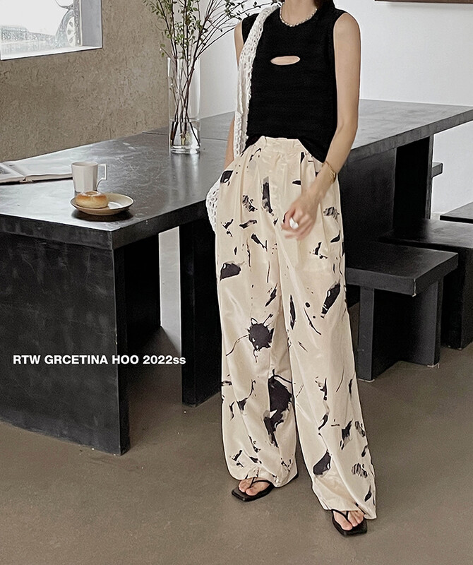 Original price 88.99! [gracetina Hoo] Chinese style splash painting lazy style casual pants look thin and leg length k9200