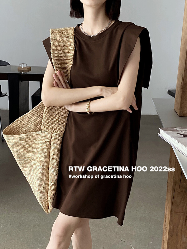 [gracetina Hoo] niche French sleeveless square shoulder dress ly5237