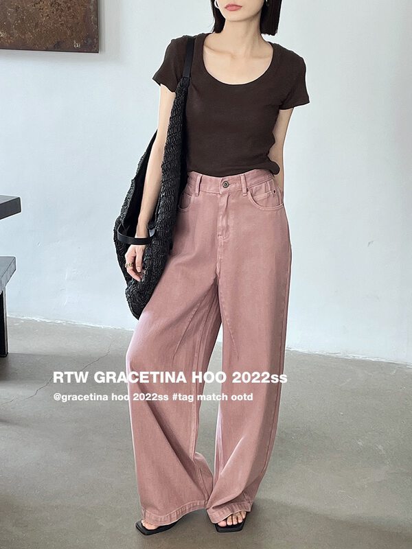 [gracetina Hoo] niche clean color loose lazy wide leg jeans n188