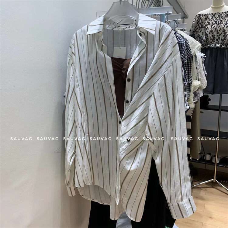 [sauvag] solid color simple Vest + striped loose simple shirt set 1065-1# zjy