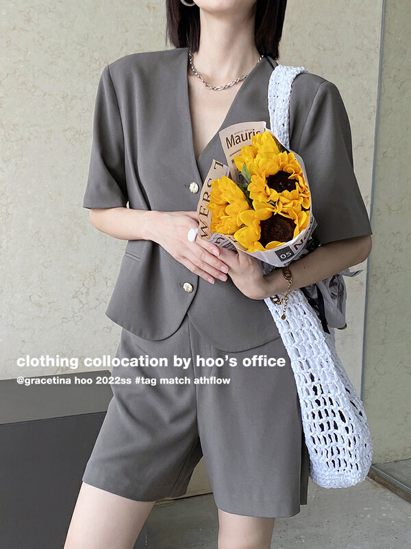 [gracetina Hoo] simple temperament small Suit Shorts Set tz611