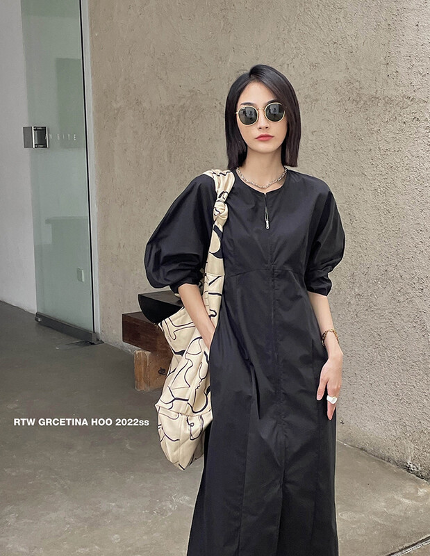 Original price 108.99! [gracetina Hoo] zipper round neck simple solid dress ly620-1
