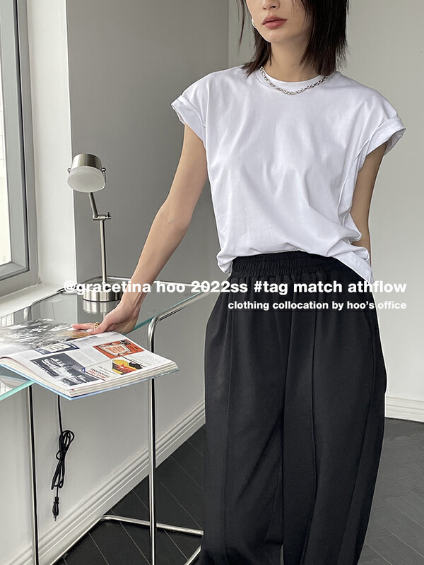 [gracetina Hoo] design sense versatile round neck short sleeve T-shirt t469