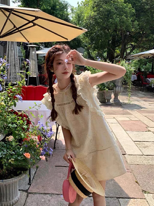 [come and see] sweet French style small fly sleeve loose dress (dress only) 1336# JJ