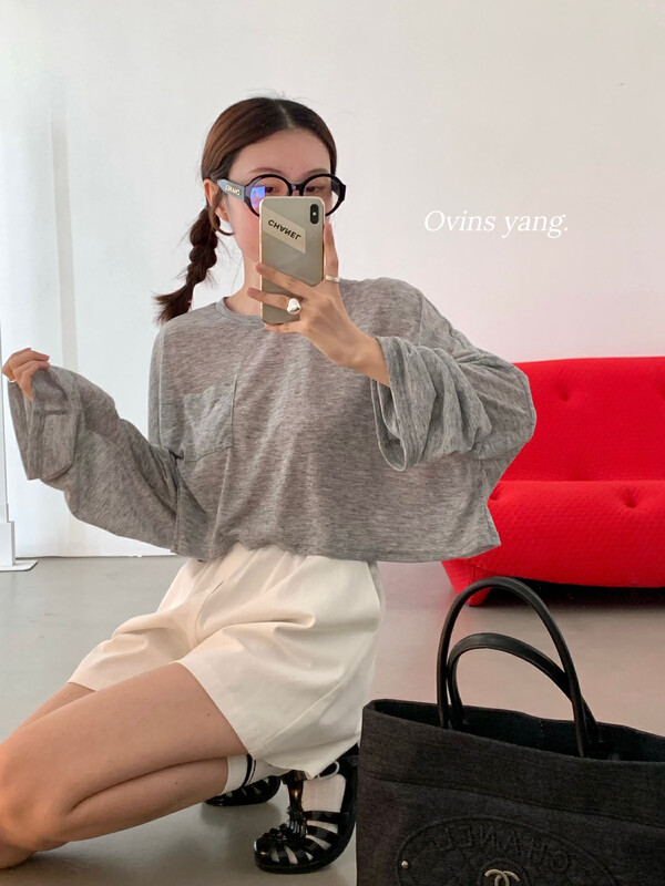 [ovinsyang] turn knitting ultra-thin perspective sunscreen T-shirt 8873