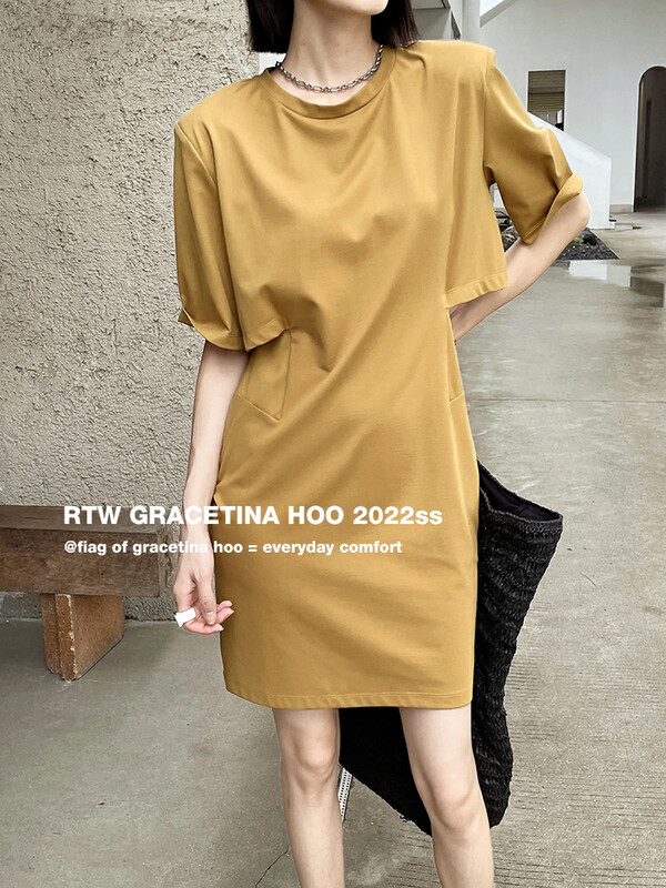 [gracetina Hoo] design sense hollowed out knitted T-shirt dress heavy industry hollowed out thin ly5243