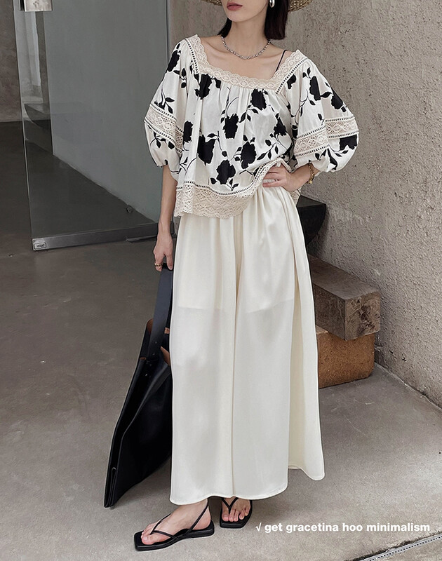 Original price 108.99! [gracetina Hoo] simple silhouette elastic waist design casual pants k9215