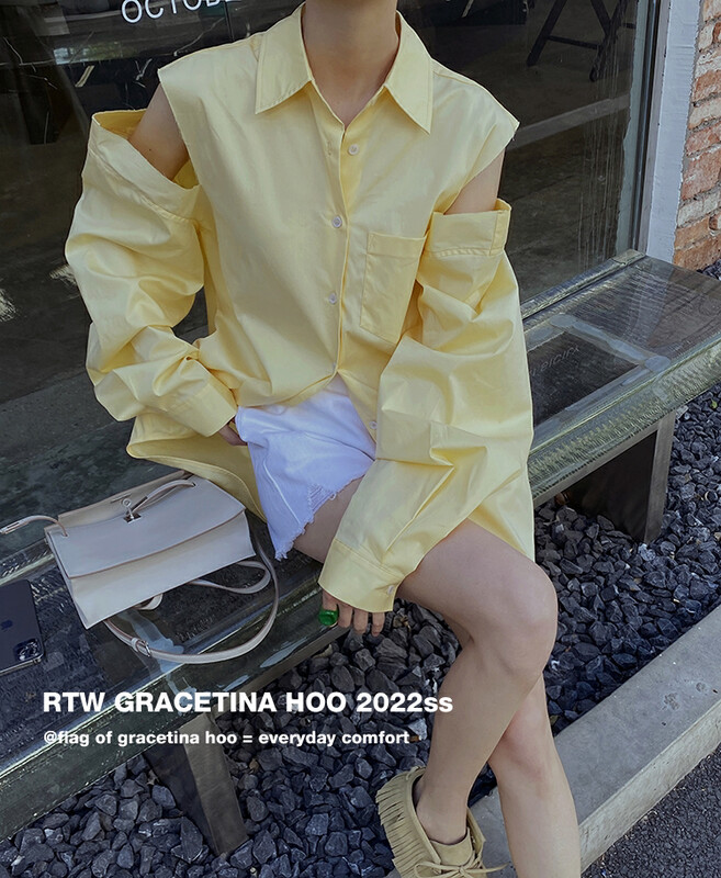 [gracetina Hoo] simple fashion irregular rough edge loose off shoulder shirt cs6157# cqw