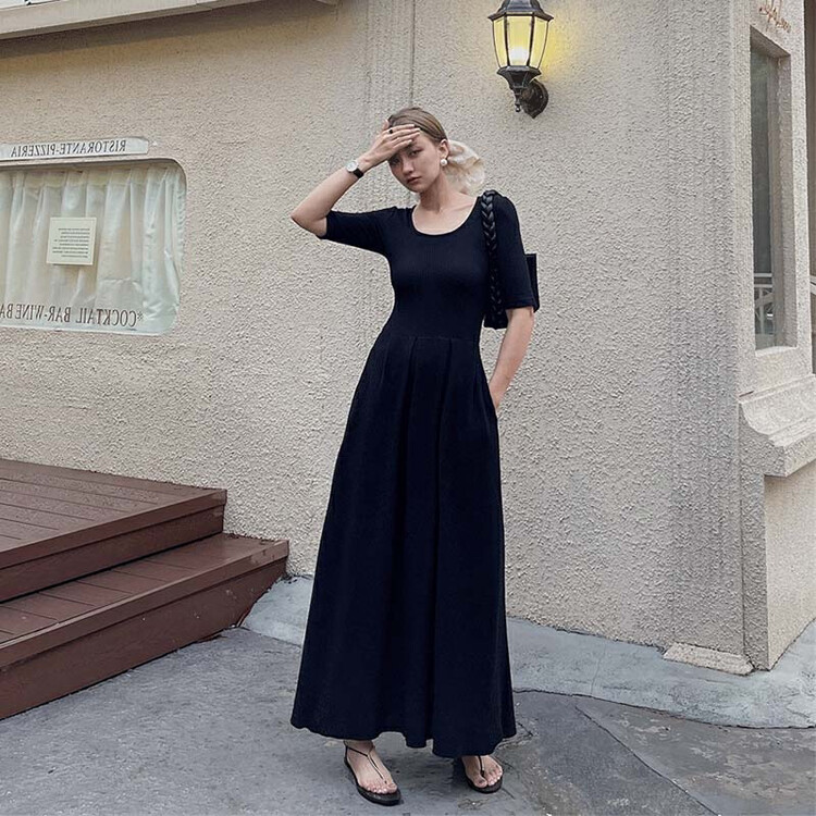 [come and see] French style dress with large hem and slim waist 1426# JJ