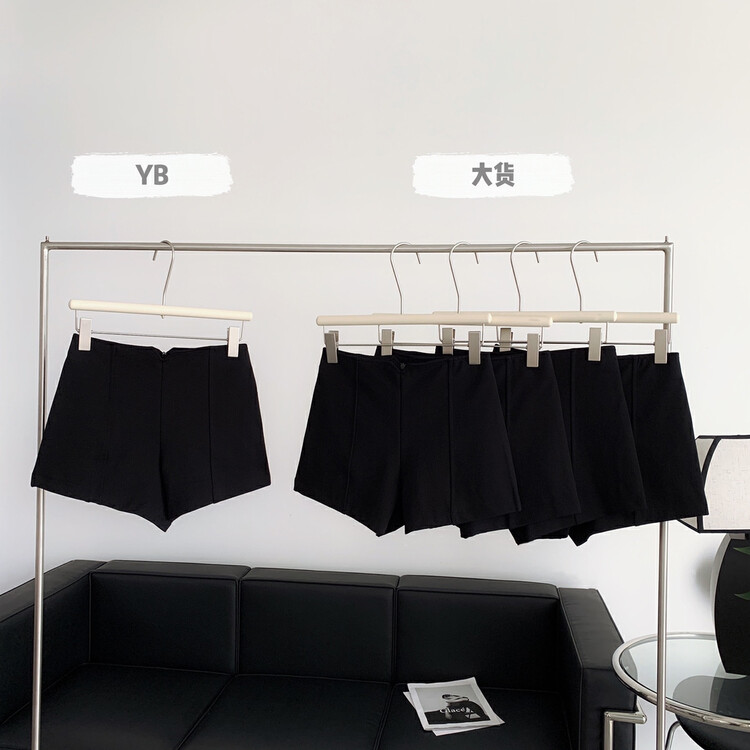 [come and see] high waist thin black small casual shorts 1417 \jj
