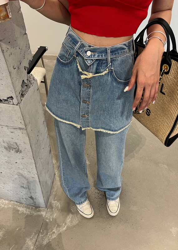[hakie] fake two-piece personalized design jeans 99008# ozq