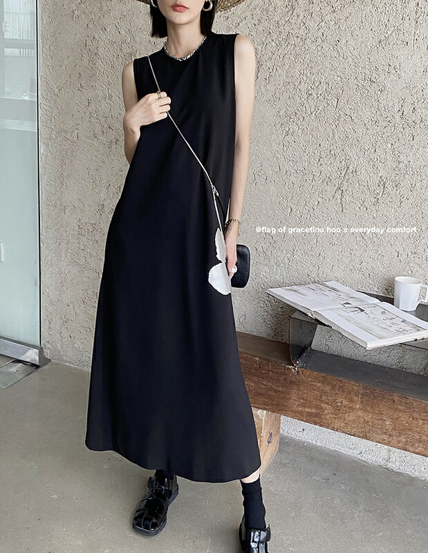 [gracetina Hoo] design sense bronzing printing sleeveless dress high sense minimalist casual ly6208