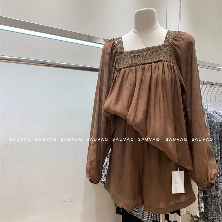 [sauvag] bubble sleeve simple shirt + loose and comfortable casual pants set a635# zjy