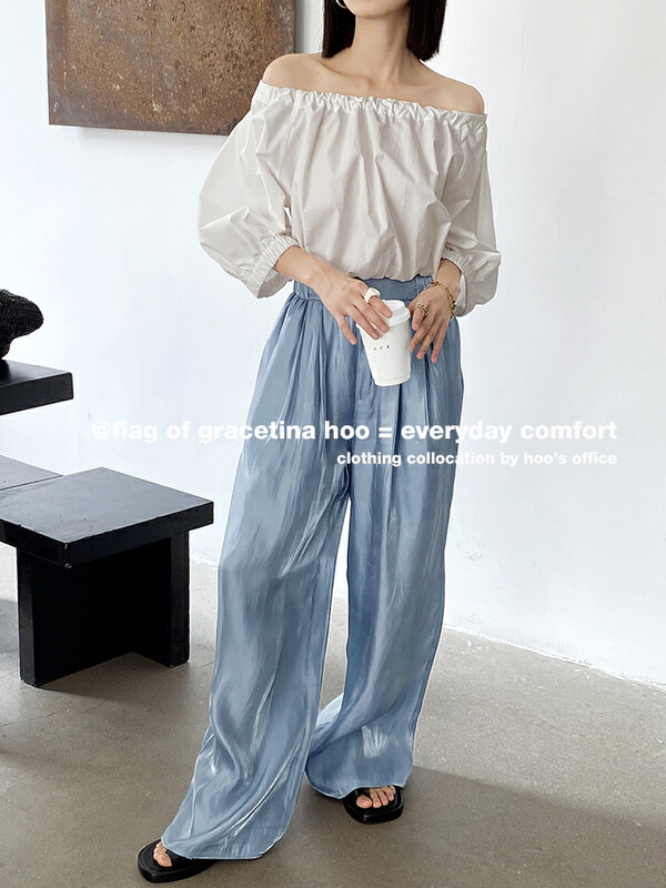 Original price 88.99! [gracetina Hoo] glossy Satin lazy wide leg casual pants k9181