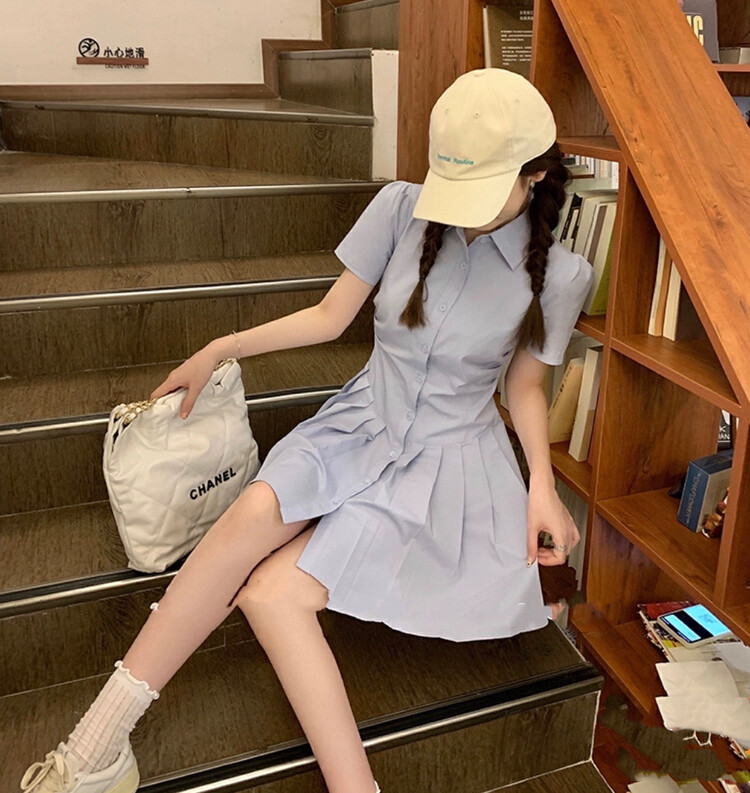 [come and see] girlish versatile hem Pleated Dress 1360\jj