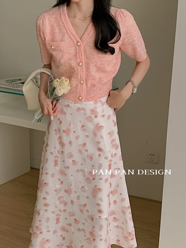 [Panpan] gentle temperament V-neck short sleeve T-shirt ys1-4038# cqw