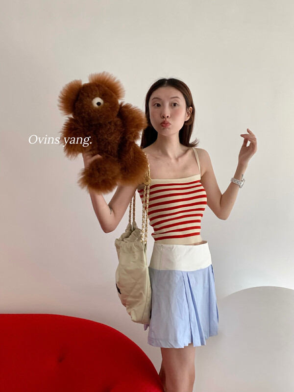 [ovinsyang] knitted striped French suspender shirt (VEST) 8876# Fhx