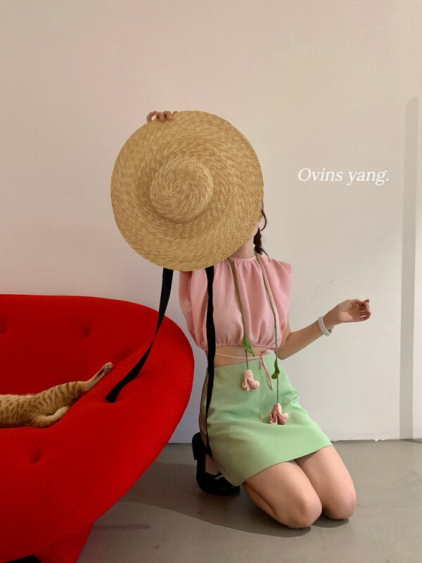 [ovinsyang] beautiful design lace up chiffon shirt 8821