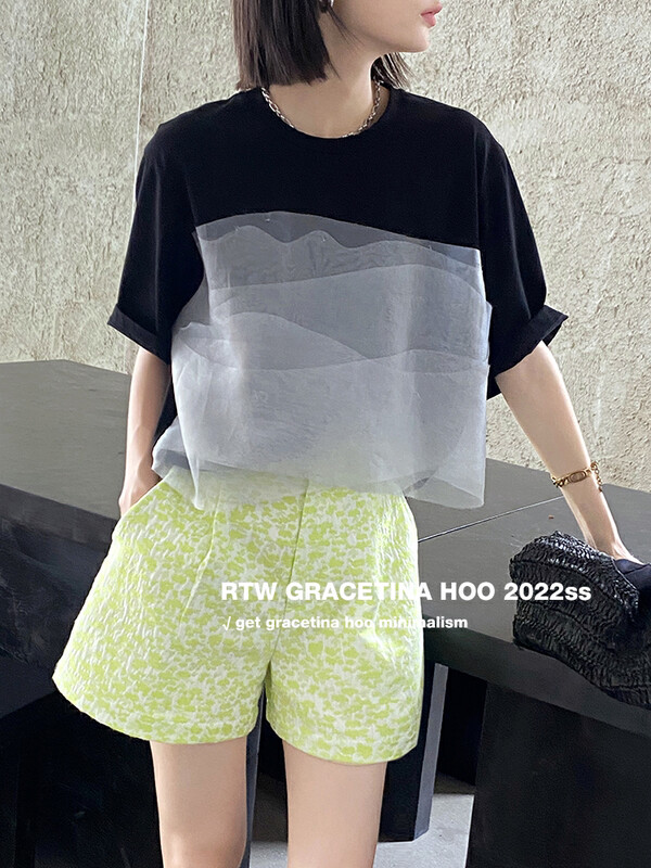Original price 84.60! [gracetina Hoo] design sense niche high waist jacquard casual shorts k9204
