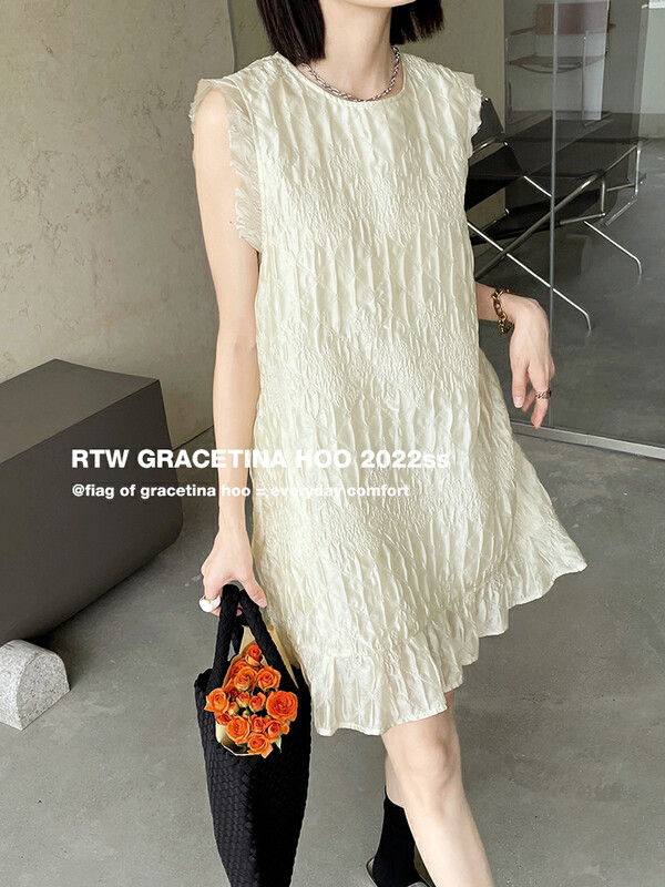 [gracetina Hoo] glossy Ruffle hem dress ly5244