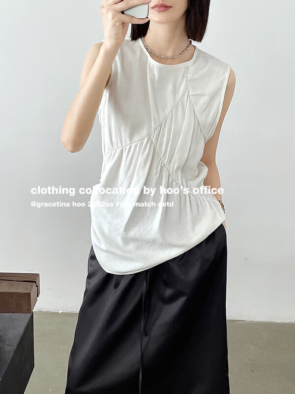 Original price 58.65! [gracetina Hoo] niche irregular pleated design vest / sling bx090