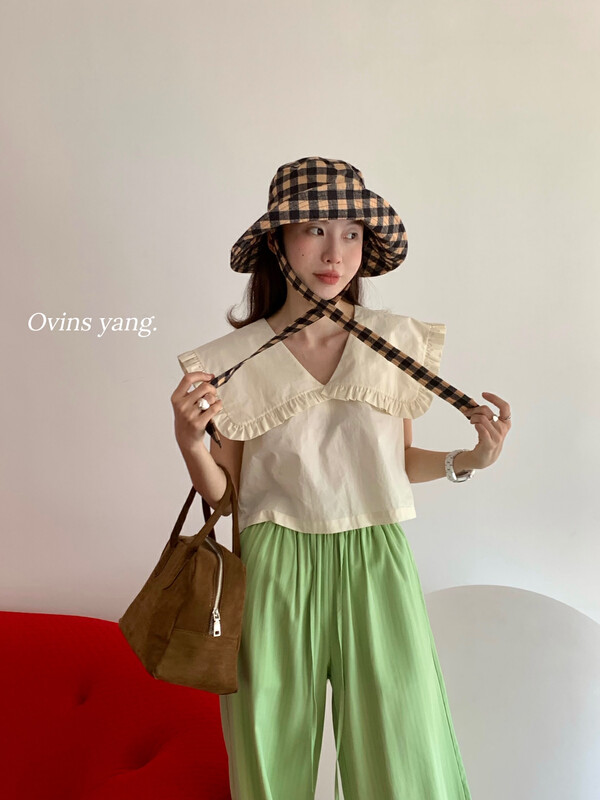 [ovinsyang] large lapel sleeveless shirt 8887