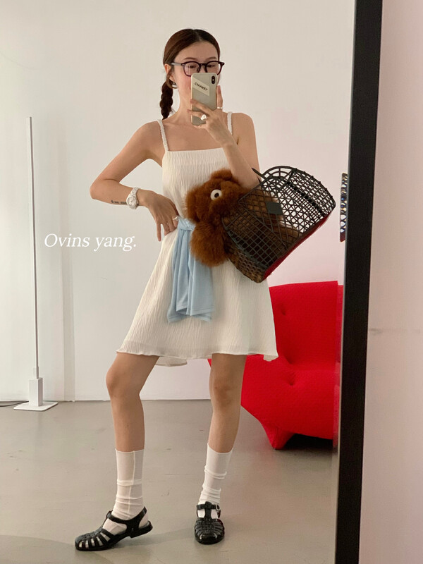 [ovinsyang] bark pattern suspender dress 8853